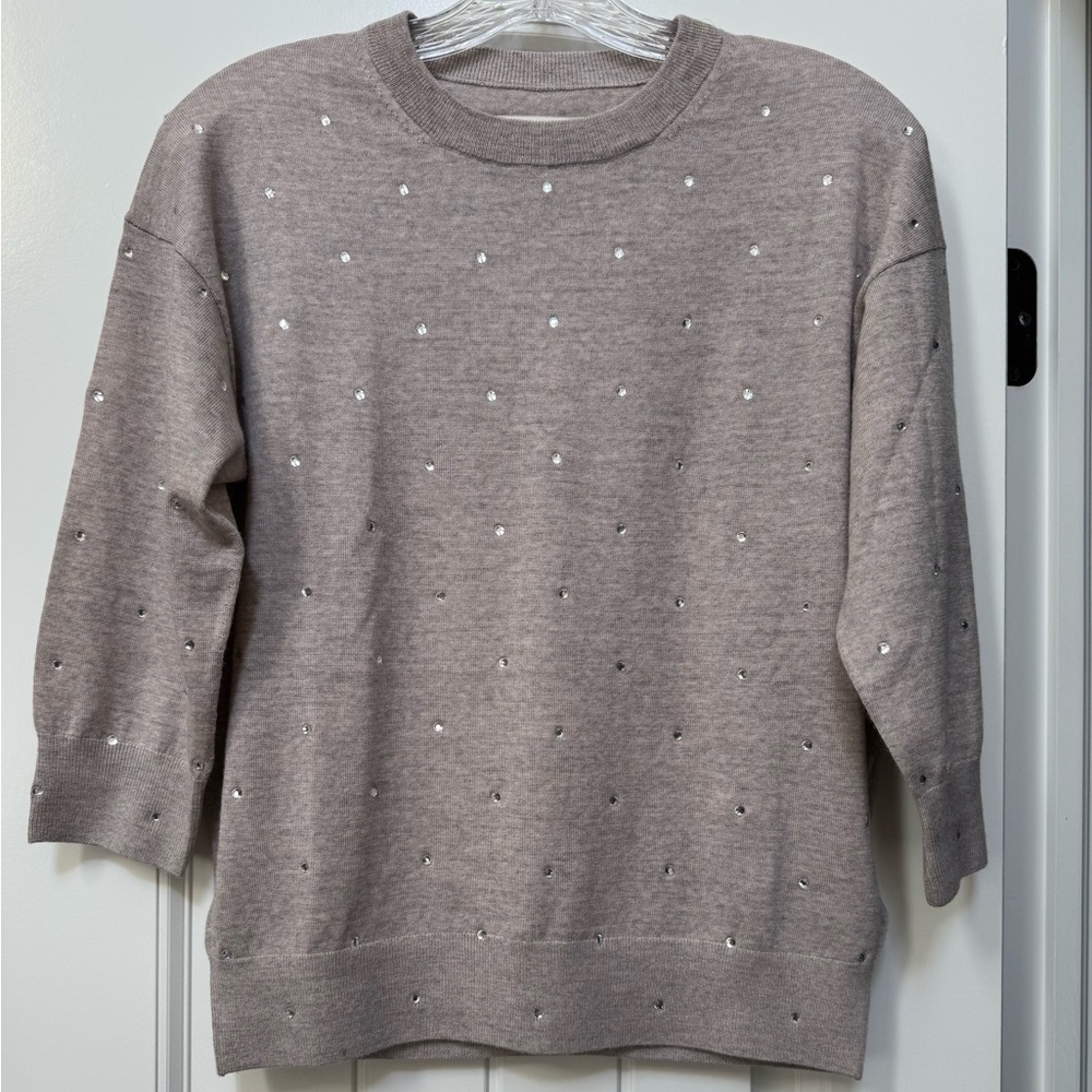 Zadig & Voltaire Heathered  Gray / Light Pink Sweater with Crystal Stud Accents
